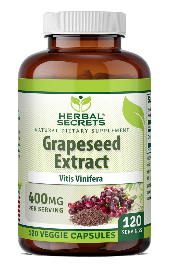Herbal Secrets Grapeseed Extract 400 mg 120 Veggie Capsules Suplemento - Non-GMO - Gluten Free