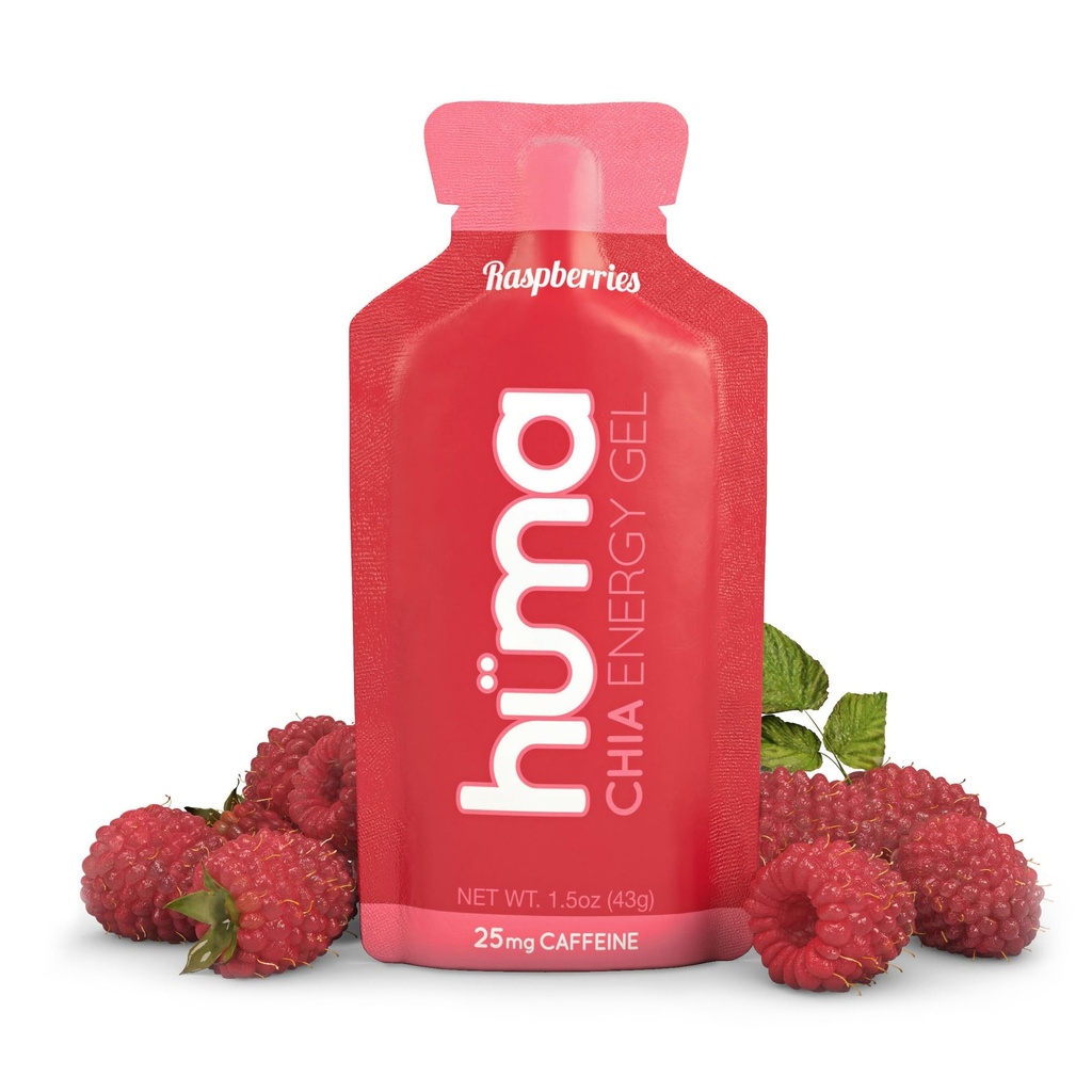 Huma Chia Energy Gel, Raspberries, 12 Gels, 25mg Caffeine por Packet - Premier Sports Nutrition for Endurance Exercise