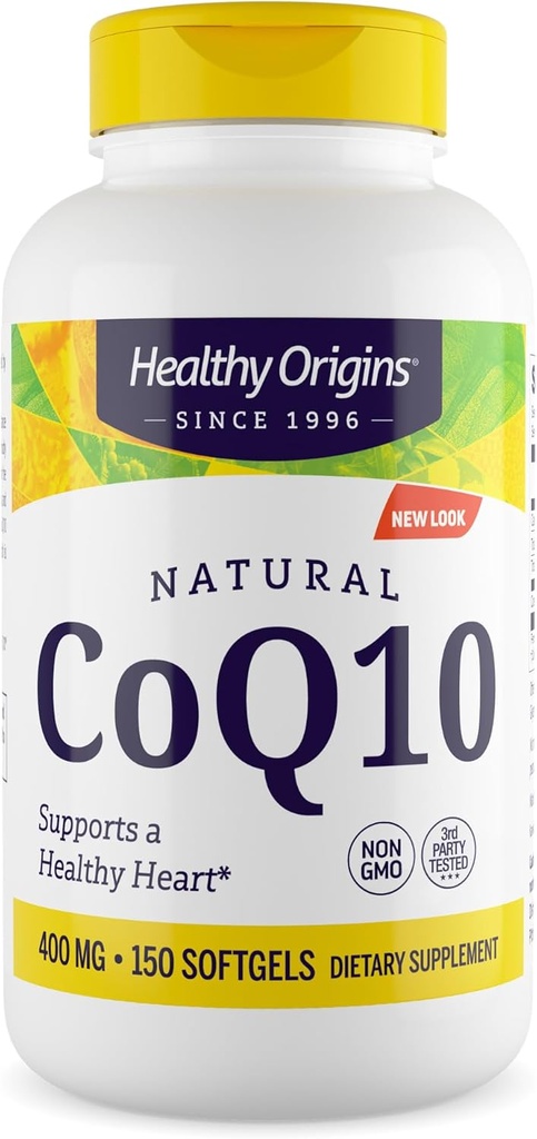 Orígenes saludables® CoQ10 400 mg – Ubiquinona Trans-Isomer Natural – fermentada por levaduras, apoya la salud cardíaca y energía celular – No GMO 150 Softgels