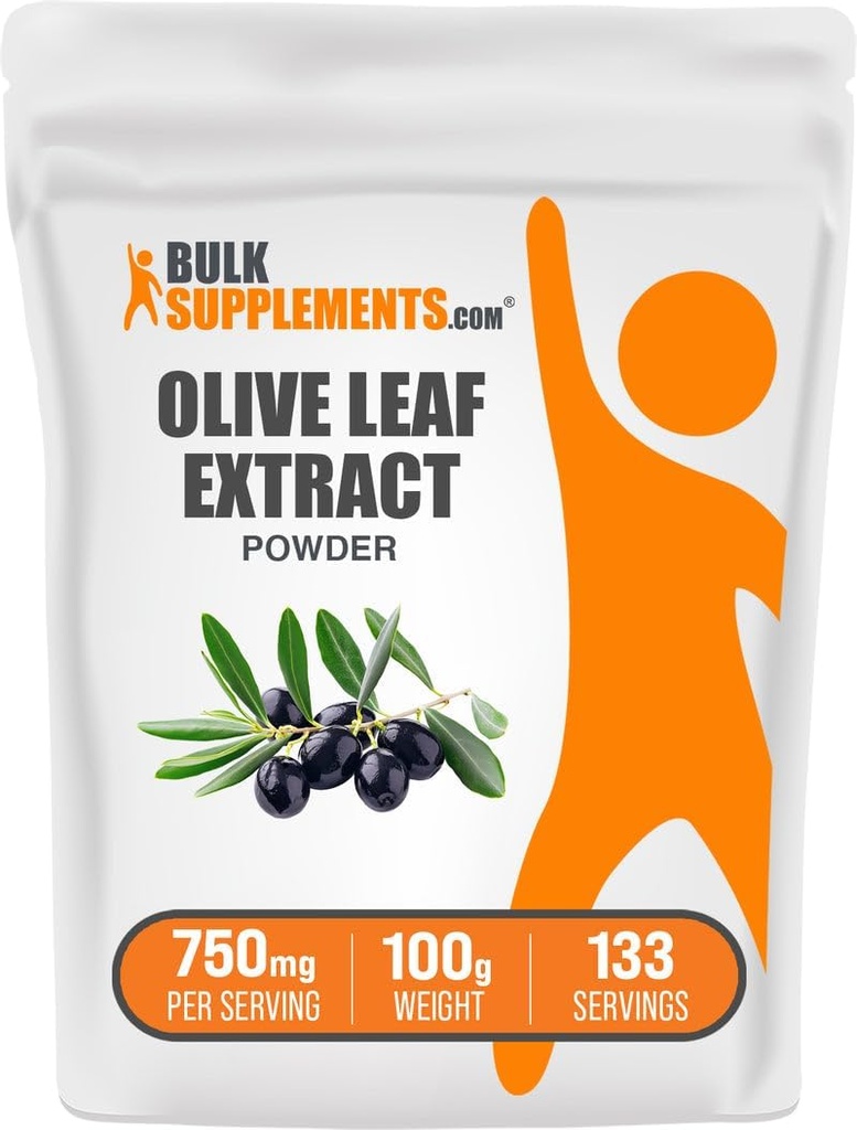 BulkSupplements.com Extract Powder de hoja de oliva - Suplemento herbal, Fuente antioxidante, Polvo de hoja de oliva - Gluten Free, 750mg por ser, 100g (3.5 oz) (Pack of 1)
