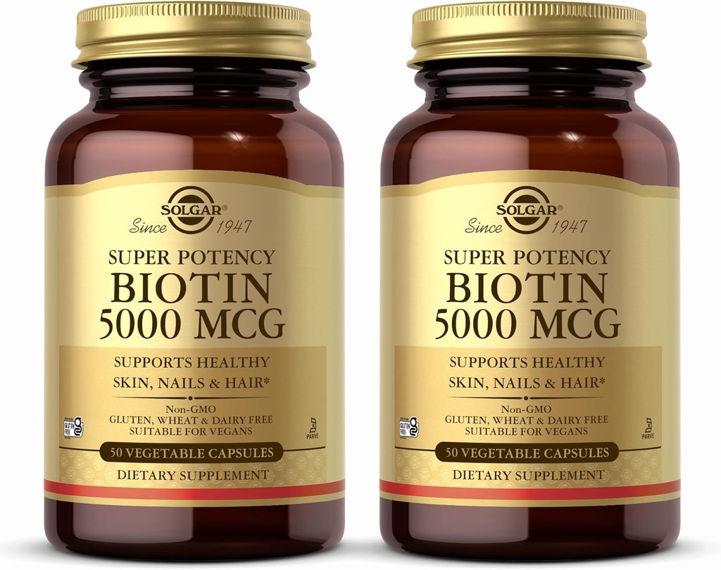 Solgar Biotina 5000 mcg - 50 cápsulas vegetales, paquete de 2 - Soportes Esquí saludable, uñas " pelo - No GMO, Vegan, Gluten Gratis, Dairy Free, Kosher - 100 servicios totales