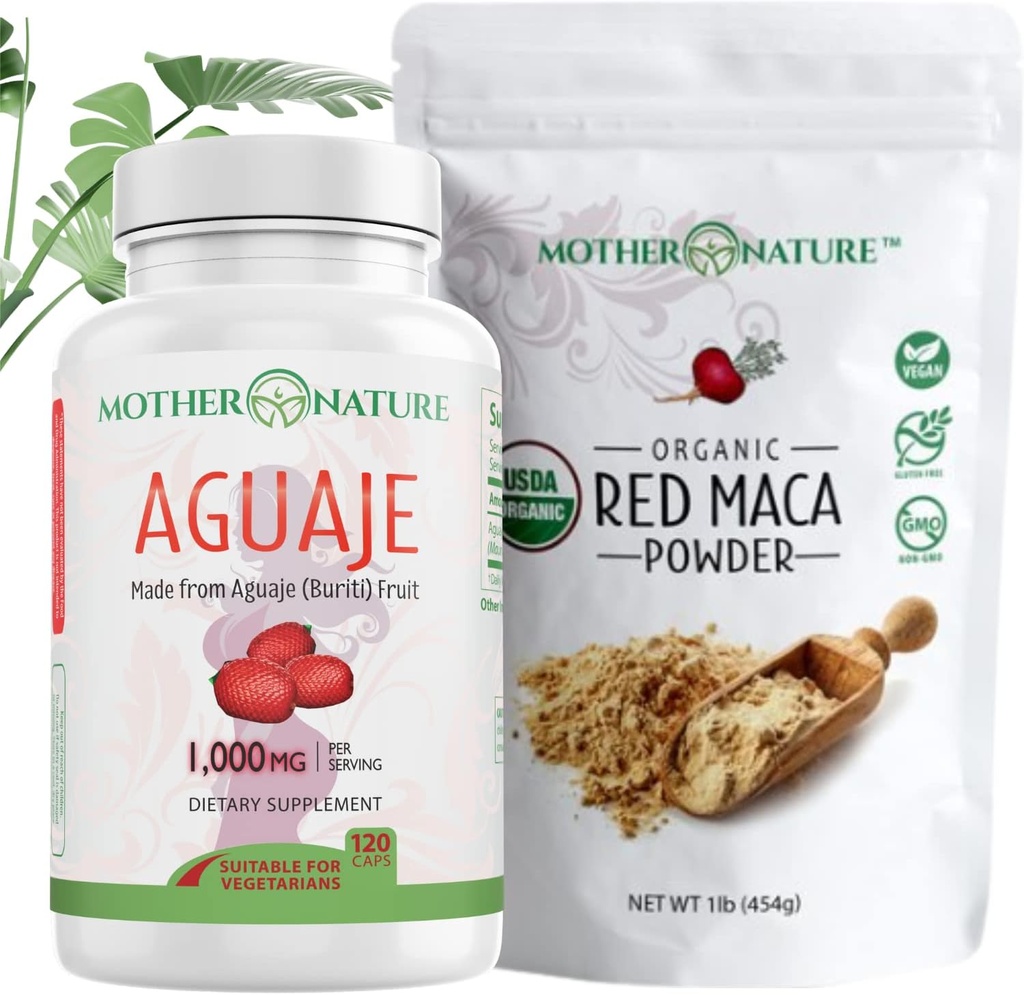 Belleza Bundle – Aguaje Capsules + Red Maca Powder ← Superalimentos Orgánicos para el Pelo, Esquín &amp; Bienestar TENIDO Rico en Vitaminas & Minerales ANTE Vegan, No GMO