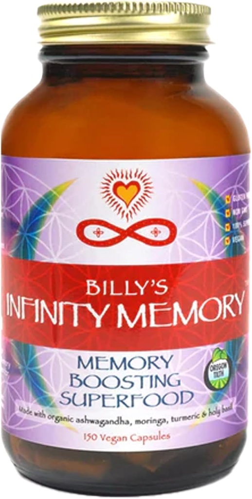 Infinity Memory and Focus Supplement, Superfood Brain Fuel with Organic Lions Mane Mushroom, Ashwagandha, Holy Basil, " Turmeric, Supplements for Women and Men (150 Capsules)