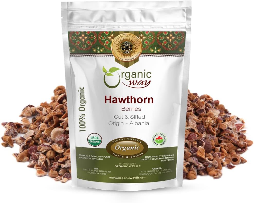 Orgánica Hawthorn Berries Cut " Sifted (Crataegus monogyna) - European Wild-Harvest  durable Orgánica " Kosher Certified peru Vegan, Non GMO " Gluten Free ← USDA Certified  durable Origin - Albania (1LBS / 16OZ)