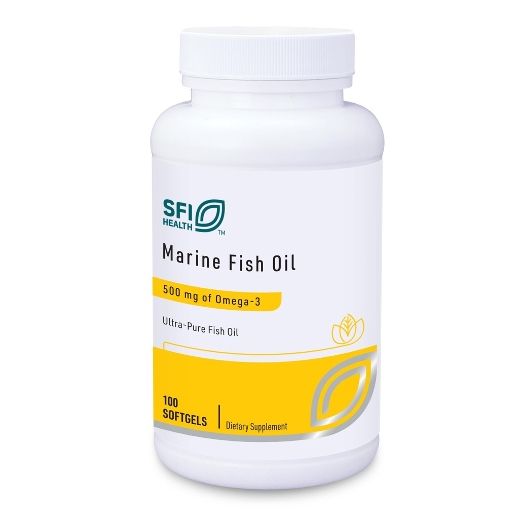 Klaire Labs SFI Health Marine Fish Oil - Ultra Pure 300 Milligrams EPA & 200 Milligrams DHA Omega 3 Unflavored Fish Oil with No Fishy Taste, Cholesterol-Free &amp; Gluten-Free (100 Softgels)