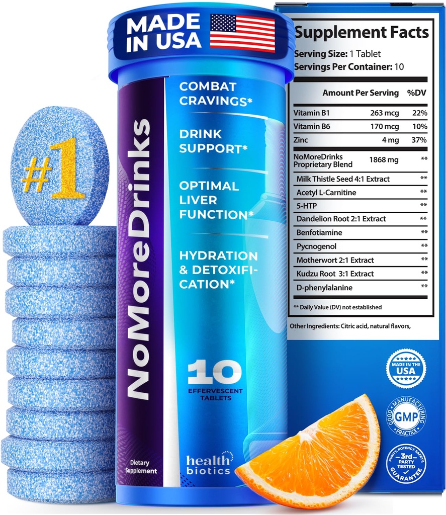 NoMoreDrinks Anti Alcohol Craving Suplemento  Liver Detox " Combat Cravings ¦ Energy Support Alcohol Replacement Drink ¦ Organic Milk Thistle Suplemento " Dandelion Root " 5HTP  durable (10) Energy Pills