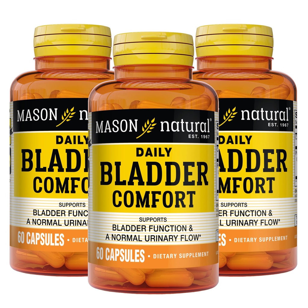 Mason Natural Daily Bladder Comfort, 30,Day Supply, con Calcio, Pumpkin Seed y Soy Germ para soportar la función normal de la vejiga, 60 cápsulas (Pack of 3)