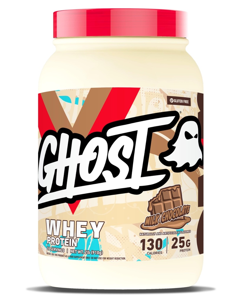 GHOST Whey Protein Powder, Milk Chocolate - 2LB, 25G de Proteína - Whey Protein Blend - ­Post Workout Fitness &amp; Nutrition Shakes, Smoothies, Baking &amp; Cooking - Soy &amp; Gluten-Free