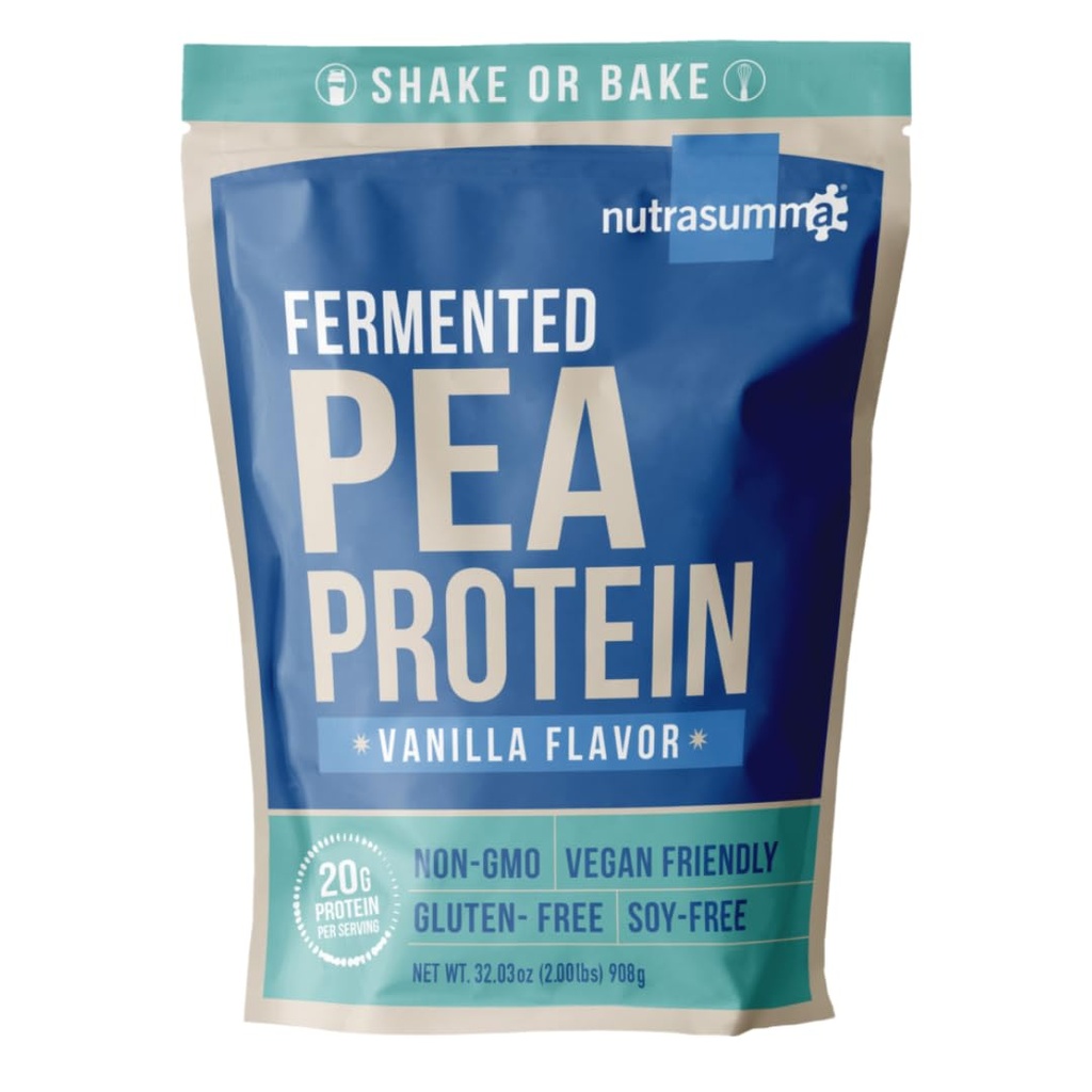 Nutrasumma Pea Protein Powder, Vainilla Vegan Flavor, 100% Planta Basada, Sin Dulces Artificiales, No GMO, Sin gluten, 2 LB
