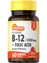 Sundance Fast Dissolve Vitamina B-12 Silencio con ácido fólico Silencioso 2500mcg Silencio 60 Conde Silencio Natural Berry Flavor Silencio Vegetariano, No GMO, y Gluten Suplemento Libre