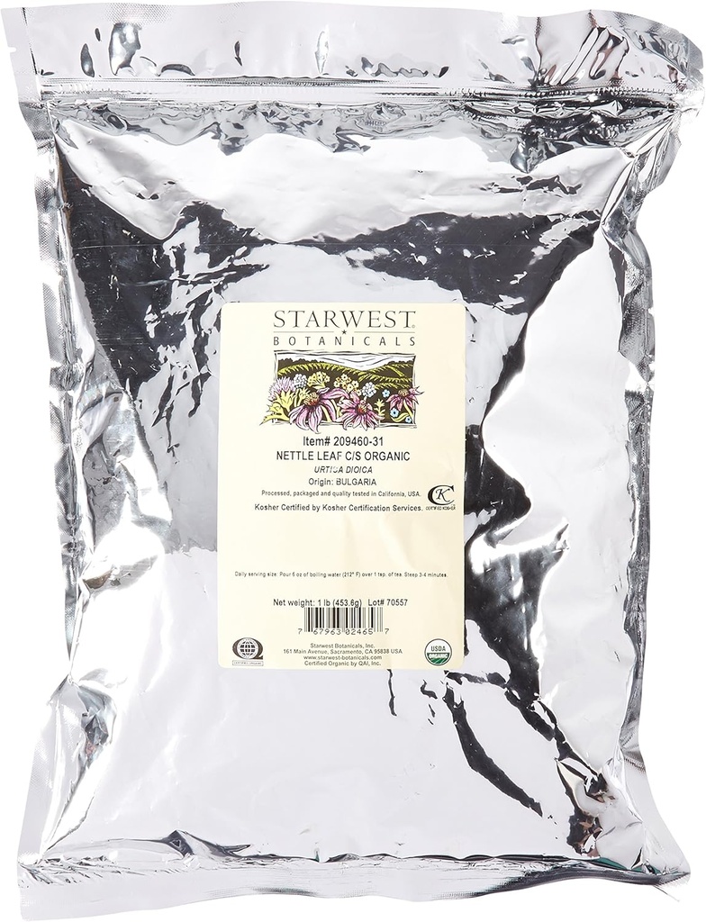 Starwest Botanicals Orgánica Nettle Leaf Tea Loose Cut and Sifted, 1 Bombilla de libras - 1 cuenta