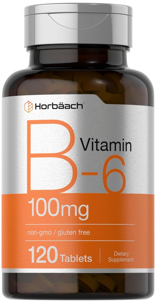 Horbaach Vitamina B6 100mg tención 120 Tablas Vegetarianas Pyridoxina HCl Silencio No GMO &amp; Gluten Suplemento Gratis