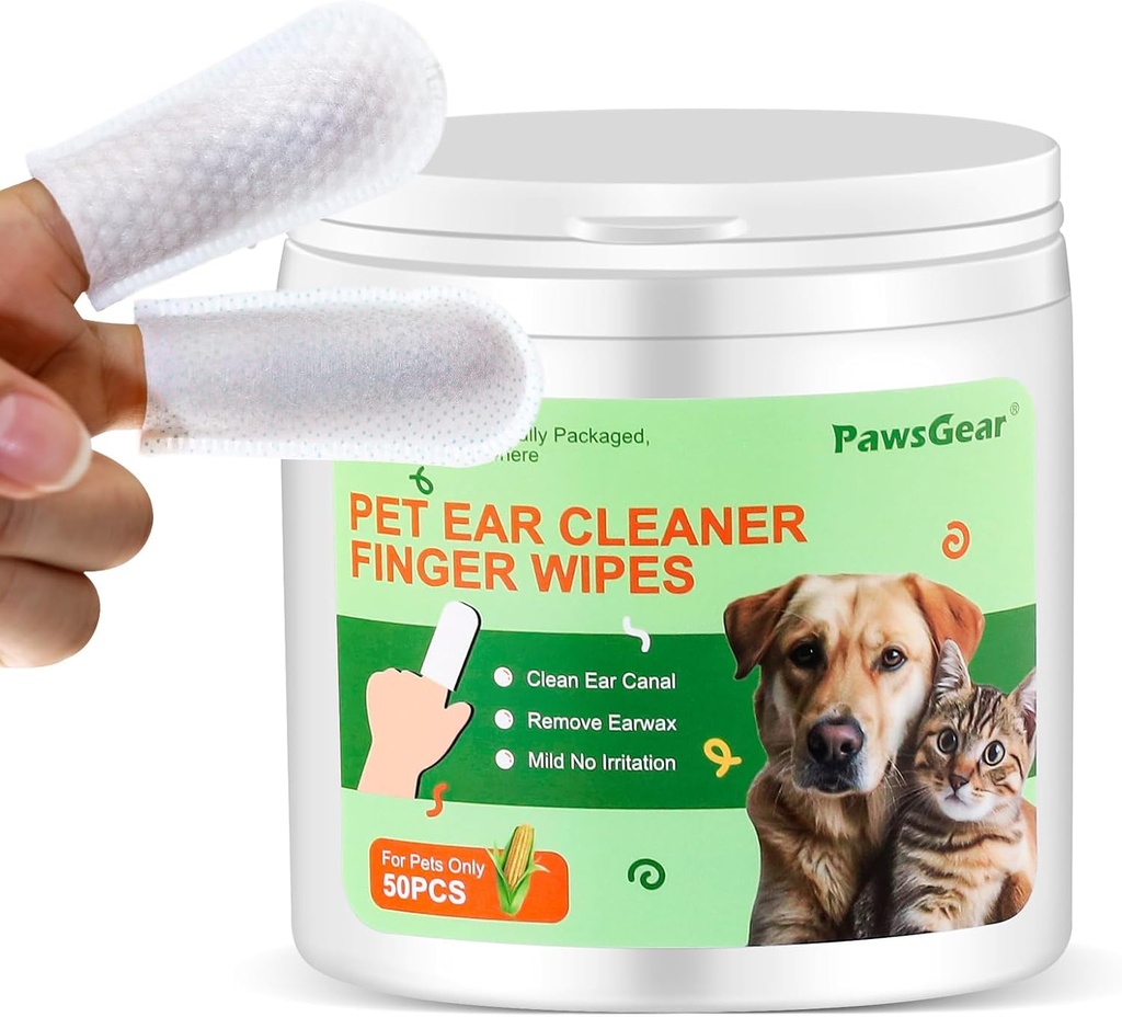 Wipes de oído para perros y gatos - Limpieza suave, Eliminar las manchas desagradables, Hecho de extractos vegetales, 50 cuerdas