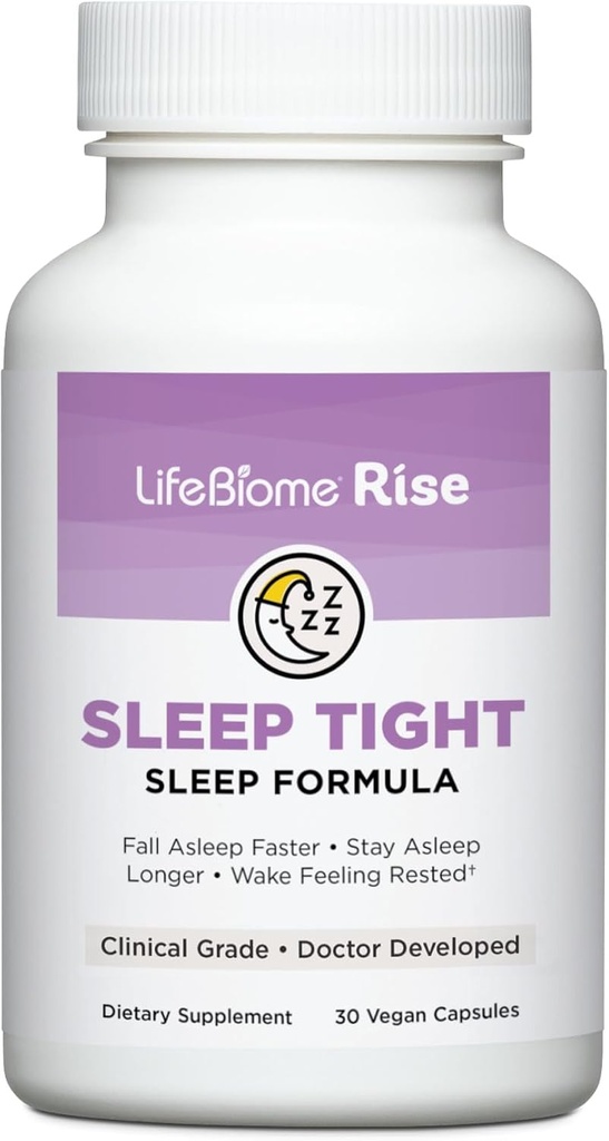 Instrucciones saludables LifeBiome Rise Sleep Tight con Melatonin Inmediata y Extended-Release Plus GABA en Microlets Innovativos ayuda a bajar el viento rápido para los Zzzs profundos y retorcidos