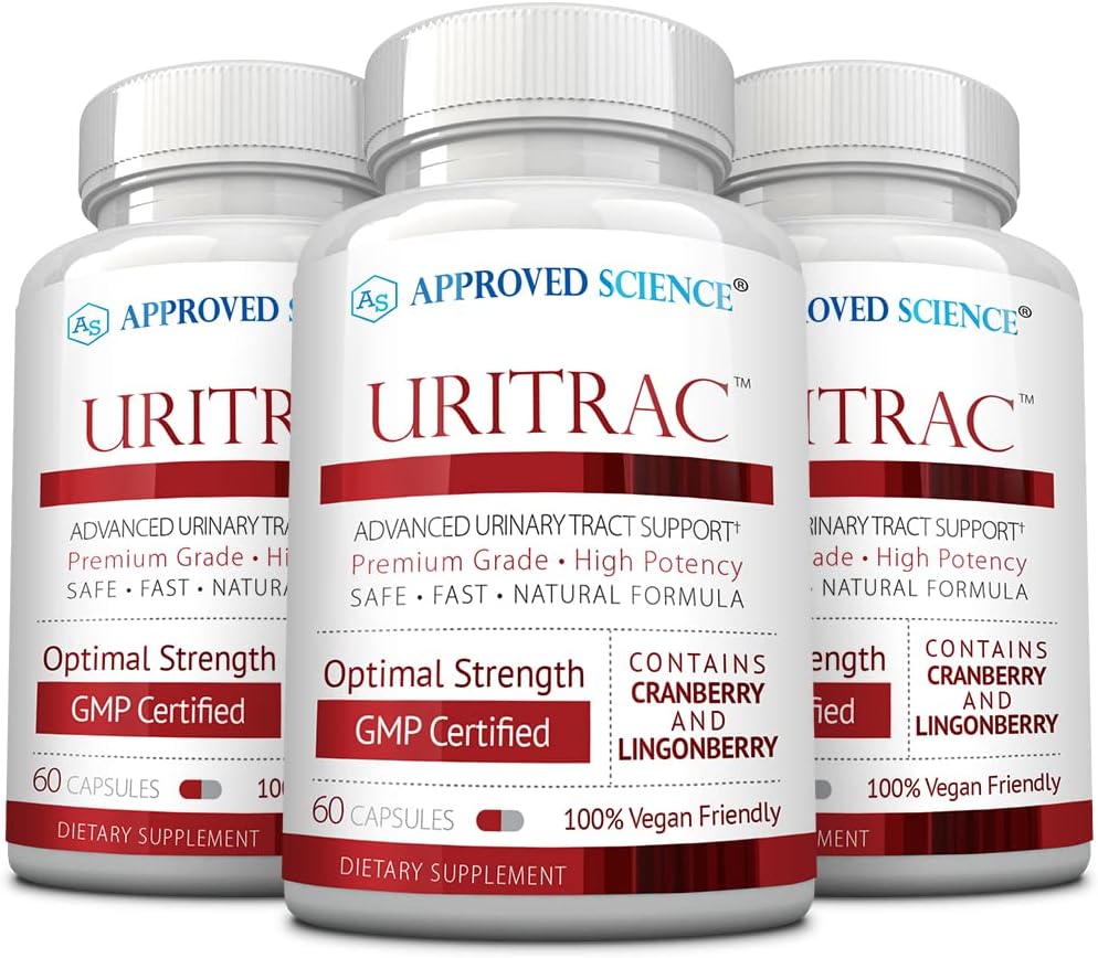 Aprobado Science® UritracTM - Soporte UTI - Cranberry, D-Mannose, Lingonberry - Vegan Friendly - 60 cápsulas por botella - Pack de 3