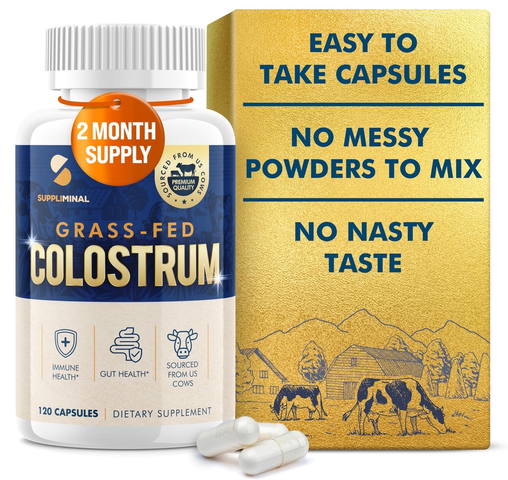 Colostrum Suplemento 2 Month Supply, Grass Fed Bovine Colostrum, Colostrum Powder Capsules