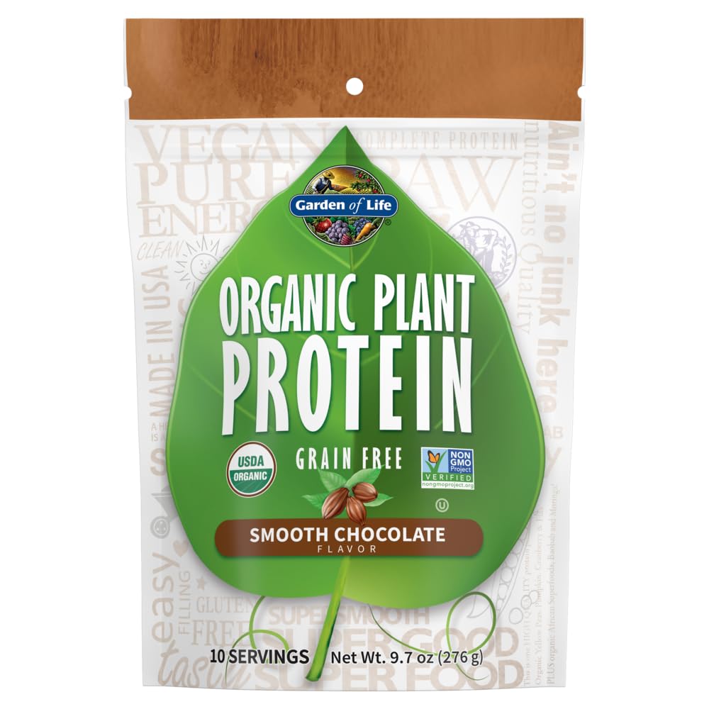 Jardín de la vida Planta orgánica Proteína Smooth Chocolate Powder, 10 Servings - Vegan, Grain Free &amp; Gluten Free Plant Based Shake with 1 billion CFU Probiotics & Enzymes, 15g Protein