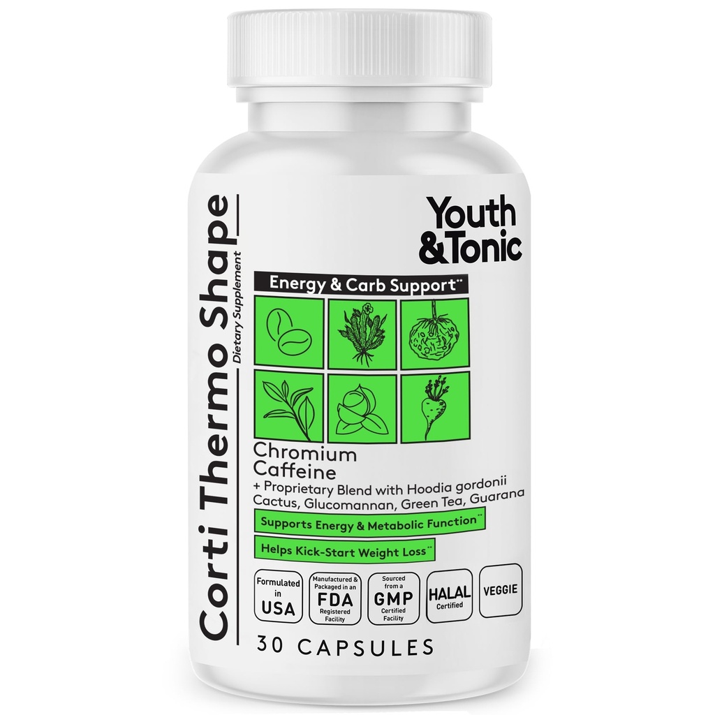 Jóvenes &amp; Tonic Thermogenic Suplemento 30 Capsules as Advanced Diet Support for Energy Metabolism Focus for Hombres and Women with Caffeine Chromium Glucomannan Guarana Hoodia Gordonii