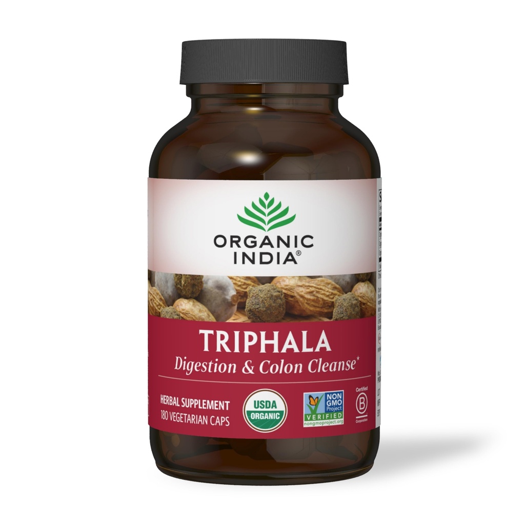 ORGANIC INDIA Triphala Capsules Orgánico - Suplemento herbario con Amla, Bibhitaki, Haritaki, Digestión > Apoyo al sistema inmunitario, Adaptógeno, Vegan, USDA Orgánica certificada - 180 cápsulas