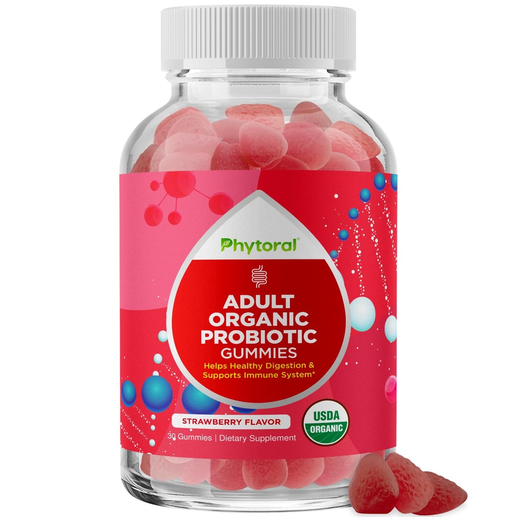 Gut Probióticos saludables para adultos - Probióticos orgánicos para manicomios de salud Gut Alivio de estómago y apoyo inmunológico - Salud digestiva Gummies probióticas para mujeres y hombres - 5 millones CFU