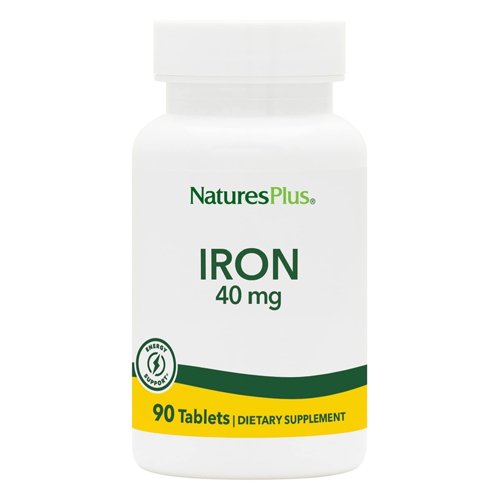 NaturesPlus Iron - 40 mg, 90 Tablets - Vegetariano, Gluten Gratis - 45 Servings