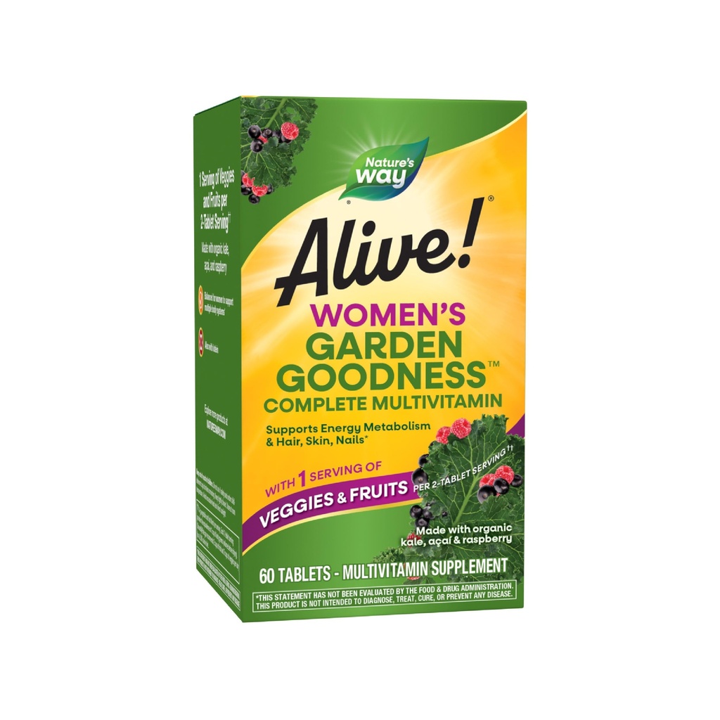 ¡La naturaleza está viva! Garden Goodness Multivitamin for Women, High Potency B-Vitamins to Support Cellular Energy*, 1 Serving Veggies & Fruits**, 60 Tablets