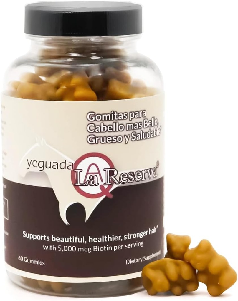 Yeguada La Reserva Peluquería y uñas Gummies, 5000 mcg Biotina, Vitamina E &amp; C Gummies for Hair Skin and Nails, 60 piezas para Gomitas para Cabello y Unas mas Largo, Fuerte y Saludable – 60ct
