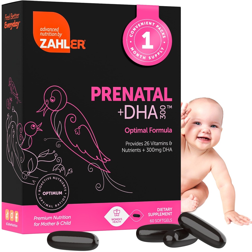 Vitamina prenatal Zahler con DHA & Folate - DHA Suplementos " Multivitamínico prenatal para la madre y el niño - Kosher Prenatal DHA Vitaminas prenatales con Hierro, Softgeles Prenatales 60 Cuenta