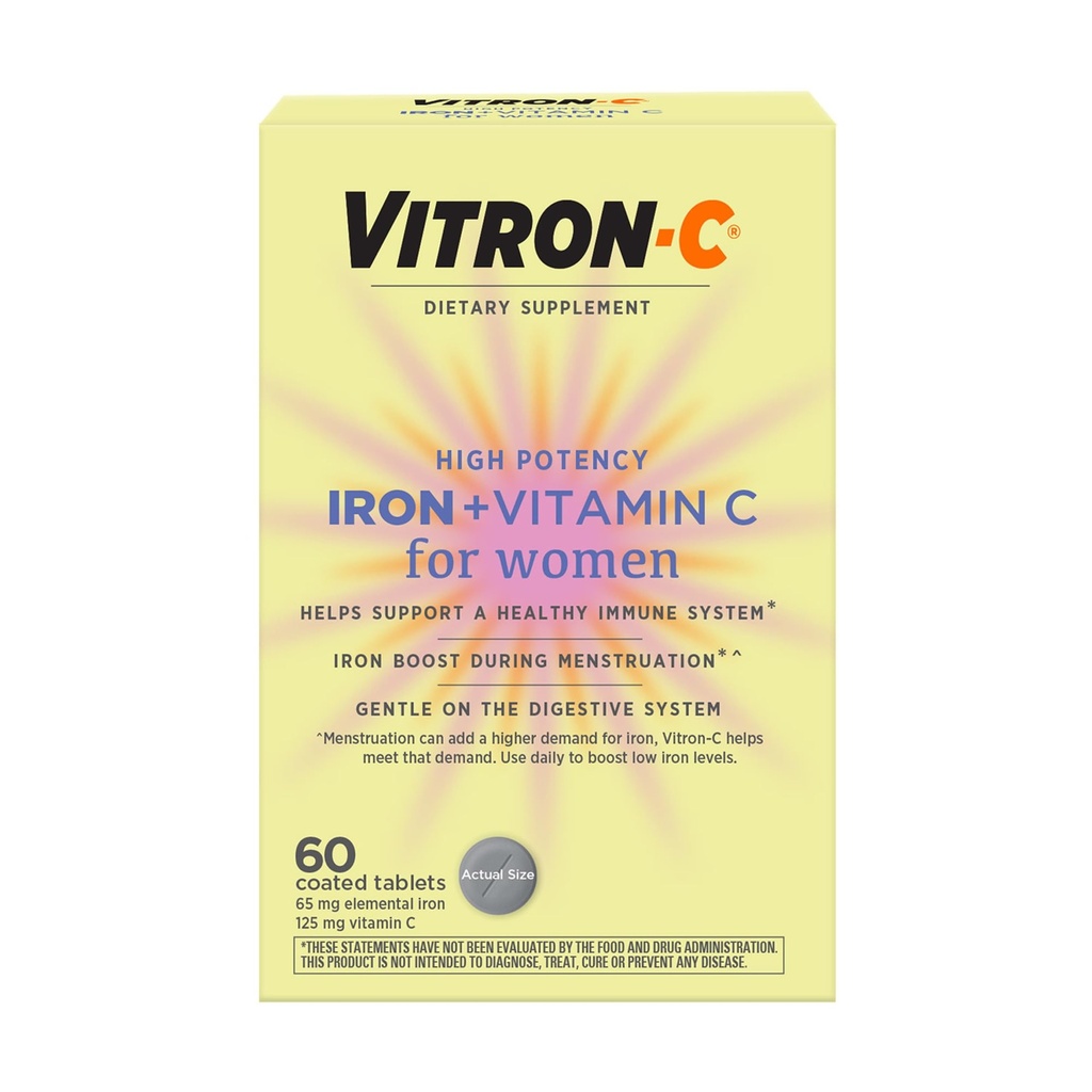 Suplemento de hierro Vitron-C para mujeres con vitamina C, para la producción de células rojas de sangre &amp; Immune Support, 60 Con