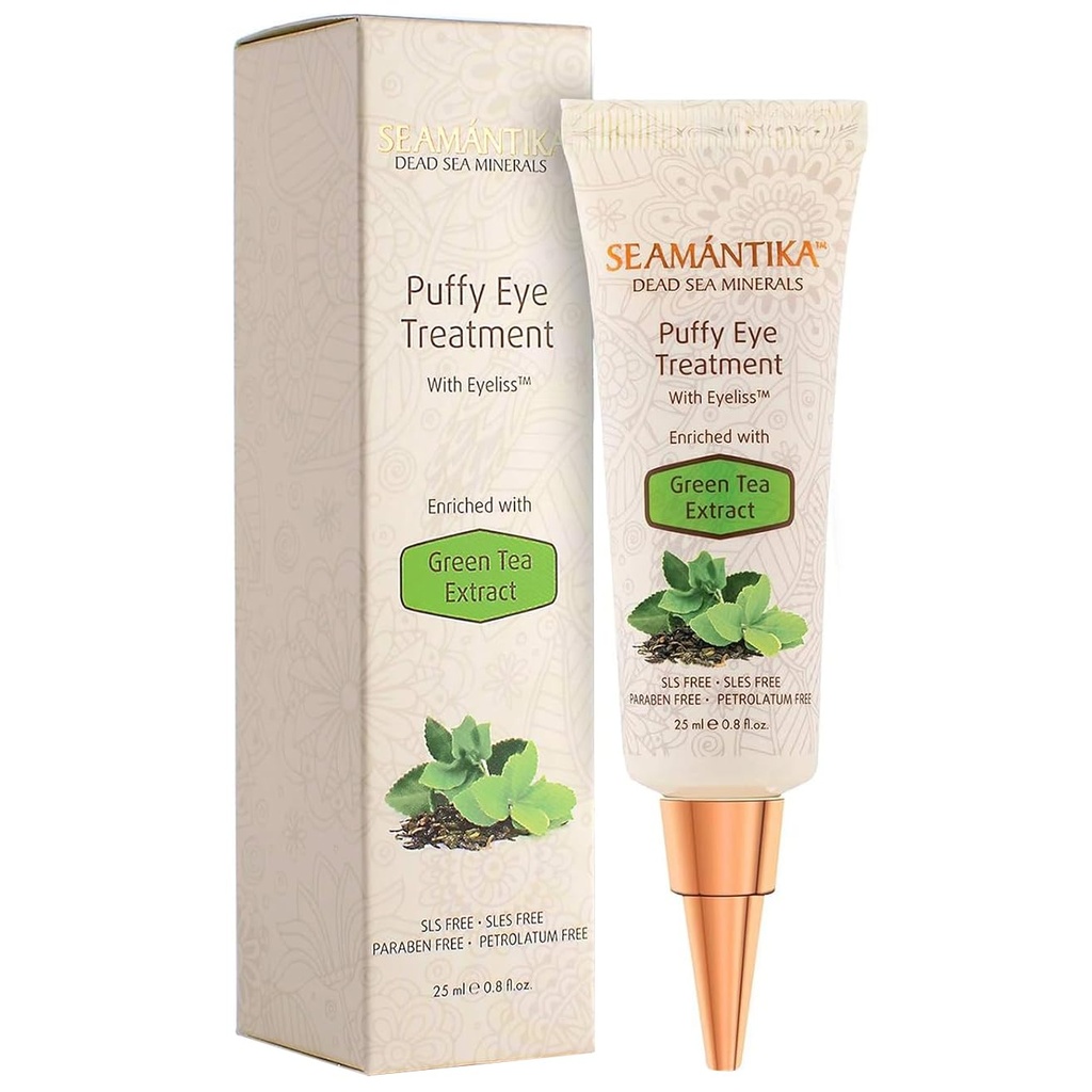 Tratamiento del ojo hinchado Resultados instantáneos – Eliminar naturalmente las arrugas, la pureza, el círculo oscuro y las bolsas en minutos – Hidrating Eye Cream w/ Green Tea Extract, Dead Sea Minerals by SEAMANTIKA – .8 fl.oz.