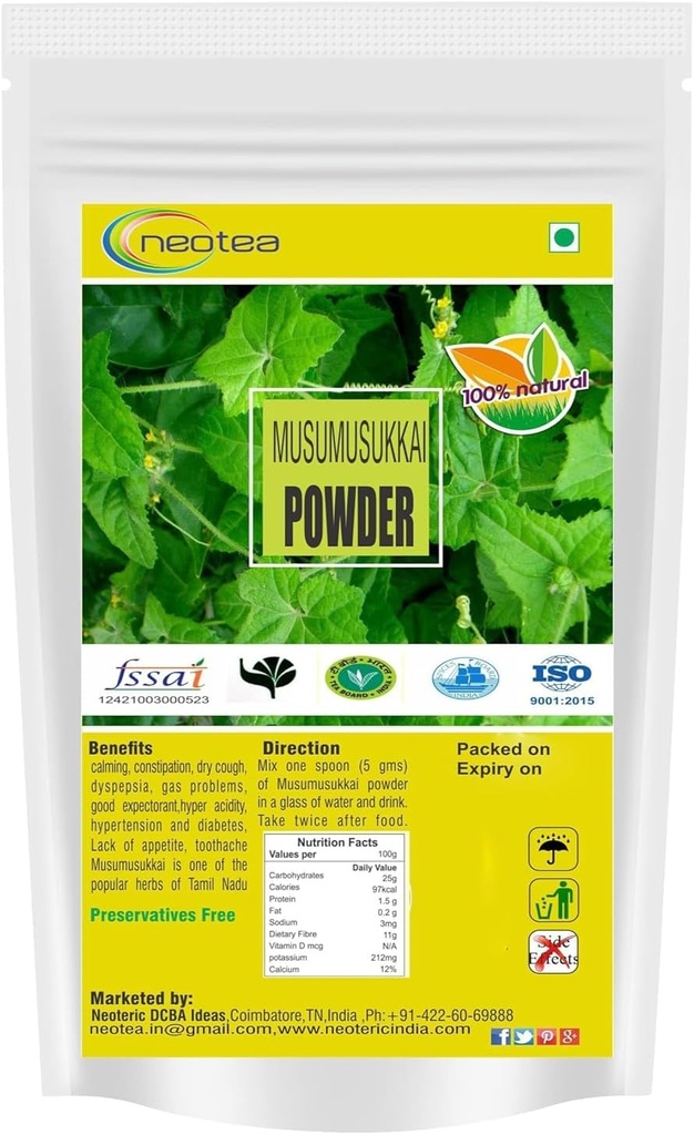 neotea Flax Musumusukkai Powder ← Mukai Maderaspatana Powder 300 Gm Pack of 1 ← Suplemento Natural Herbal Silencio Orgánica y No OGM Silencio Ayurvedic Wellness and Health Support