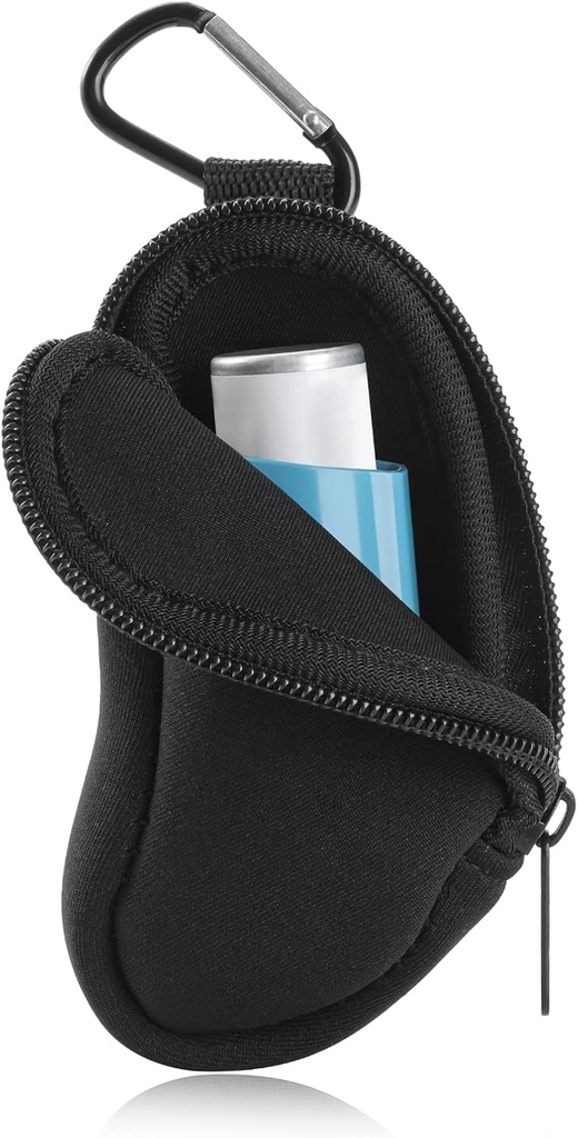 Asma Inhaler Holder Protector de bolsa portátil Carrying Holder Neoprene Travel Inhaler Mini Bag for L-Shaped Inhaler, Inhaler Not Included (Black)