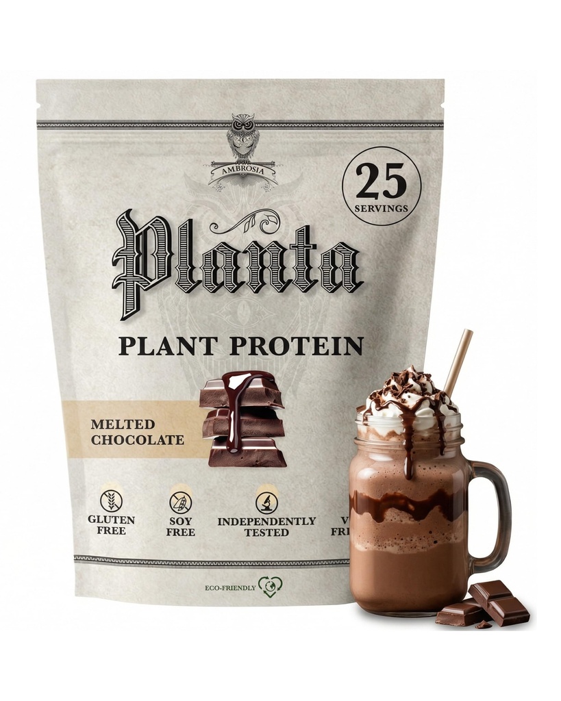 Ambrosia Planta - Premium Plant-Based Protein ¦ Vegan & Keto Friendly ¦ Gourmet Flavors with No Bloating or Stomach Upset TEN Gluten &amp; Soy Free TEN No Añadido Sugar TEN 25 Servings TENIDO Chocolate