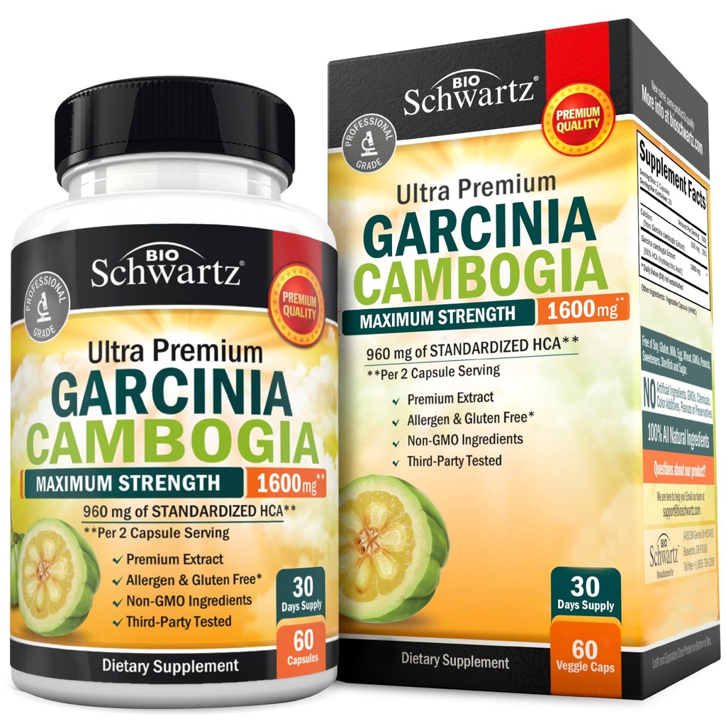 Garcinia Cambogia Píldoras de pérdida de peso - Maximum Strength Appetite Suppressant &amp; Fat Burner for Men &amp; Women - 1600mg Extracto natural > 960mg HCA - Metabolism Booster &amp; Carb Blocker Capsules - 60Ct