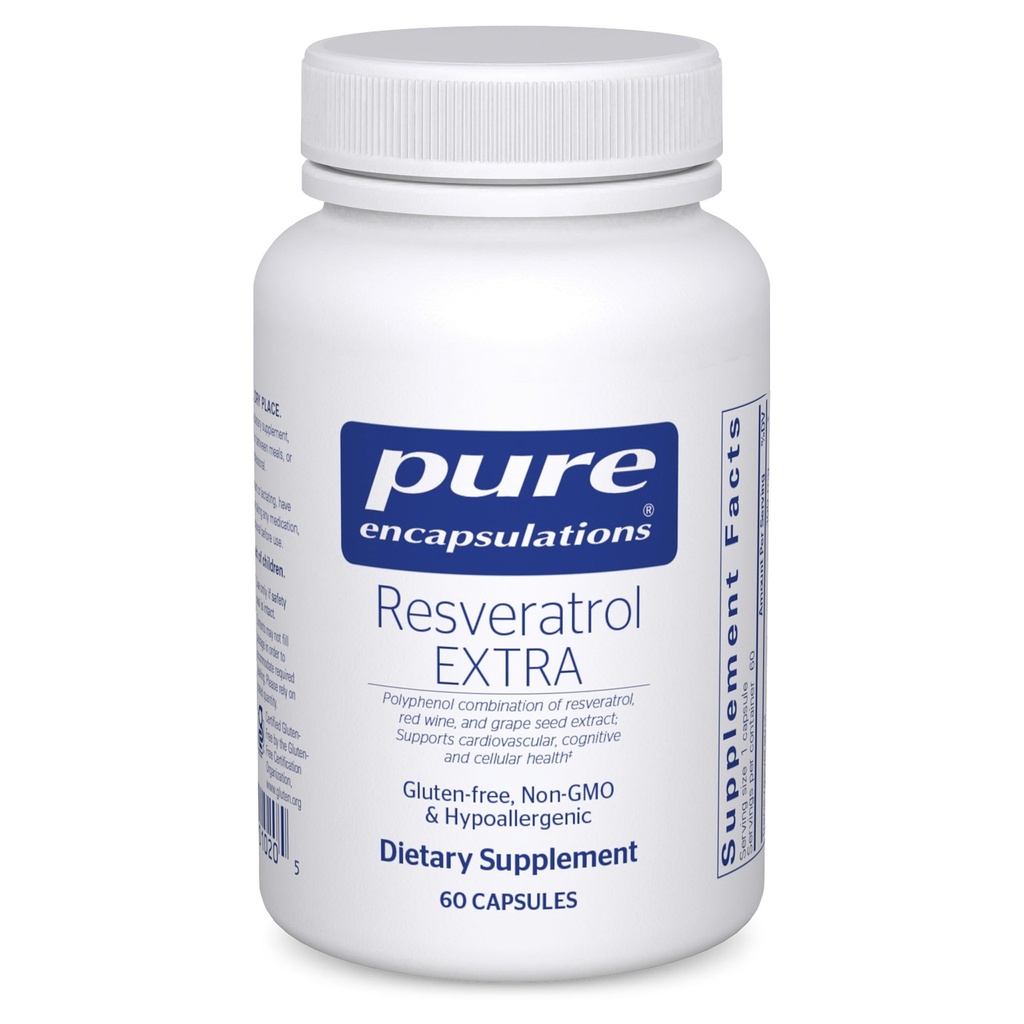 Encapsulaciones puras Resveratrol EXTRA - 100 mg Trans-Resveratrol - Para Función Celular y Cardiovascular Saludable* - Suplemento de Antioxidantes - Sin Gluten - 60 cápsulas