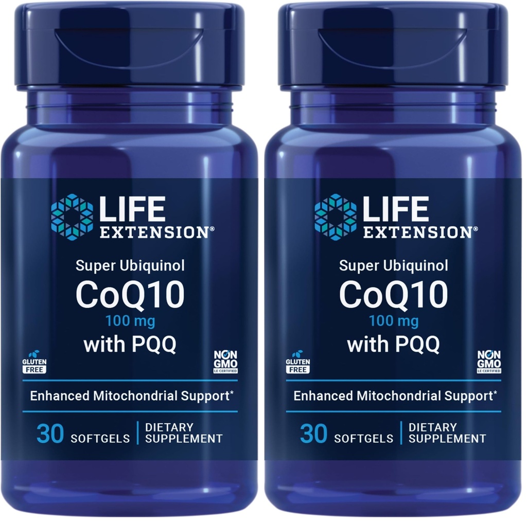 Super Ubiquinol CoQ10 con PQQ, CoQ10, PQQQ, shilajit, Heart Health, Cellular Energy Support, 8X Better Absorption, Gluten-Free, 100 mg, 30 softgels (Pack of 2)