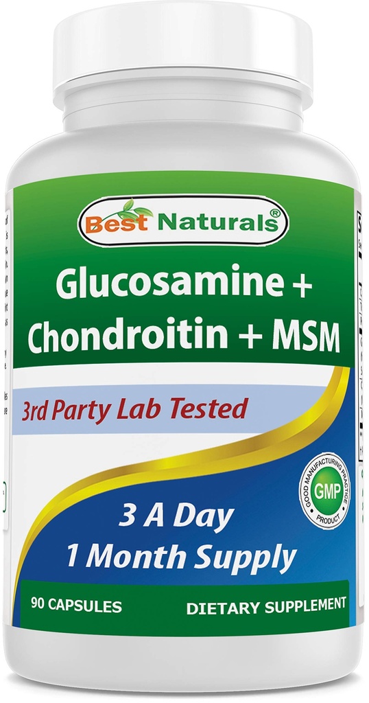 Best Naturals, Glucosamine Chondroitin MSM Suplementos, 2600 mg por Serving, 90 cápsulas (90 Cuenta (Pack of 1))