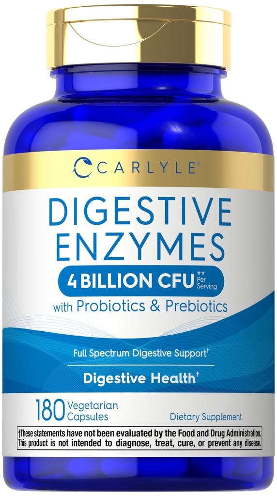 Carlyle Digestive Enzymes Silencio con Probióticos " Prebióticos "  durable 180 Capsules ← Non-GMO y Gluten Free Supplement for Men " Women