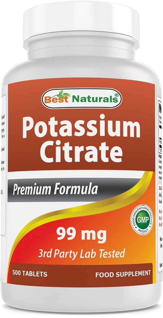 Mejores Naturales Citrato de Potasio 99mg 500 Tabletas - 3er laboratorio de fiesta probado