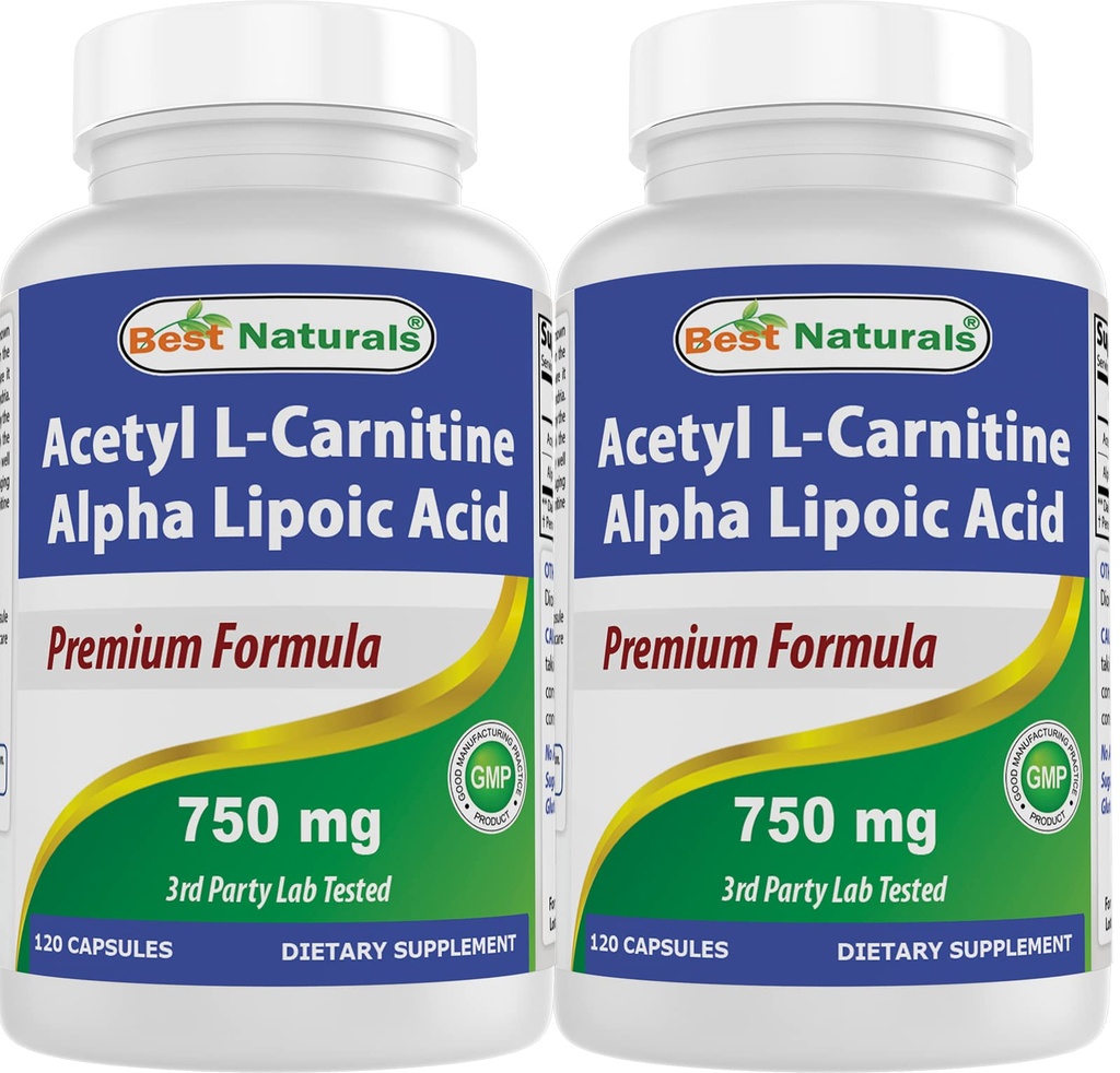 Mejores Naturales Acetyl L-Carnitina y Ácido Alfa Lipoico 750 mg 120 Capsules (120 Cuenta (Pack of 2))