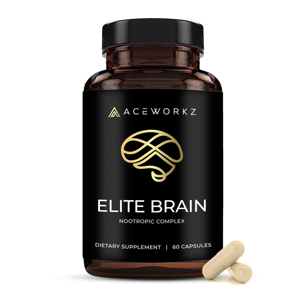 Cerebro Elite - Suplemento Nootropic para Focus, Memory & Mental Clarity - ALCAR, Lions Mane, ALA, L-Theanine, Complejo Vitamina B - Energía Natural, Caffeine-Free (60 cápsulas)