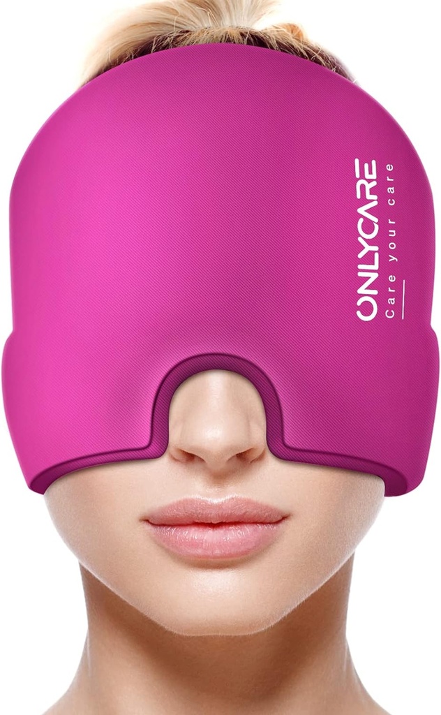 ONLYCARE Migraine Relief Cap, Upgraded Odorless Ice Head Wrap, Headache Relief Hat for Migraine, Hot Pink