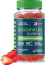 Vitamina B Complejo Gummies para Adultos, B Complejo Suplemento Vitamina para Mujeres y Hombres, B Vitaminas Complejo Gummies para Energía y Salud Cerebro, Sabor de Fresa Natural, 180 Condes