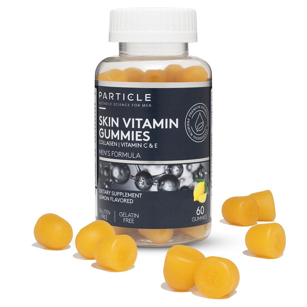Esquía de partículas Vitamina Gummies, Gluten suplemento diario gratuito para el soporte de piel saludable, suplemento de hombre hecho con vitamina C, Collagen, Biotina & Zinc, sabor de limón, 60 Gummies, 1 mes de suministro
