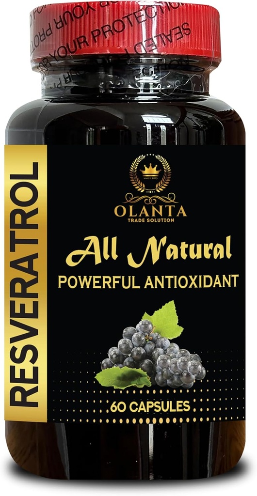 Extracto de RESVERATROL - Suplementos de salud inmune, antioxidante de vitamina E, Apoyo antioxidante de las personas mayores, Apoyo energético sin gluten, Resveratrol natural - 1 botella 60 cápsulas