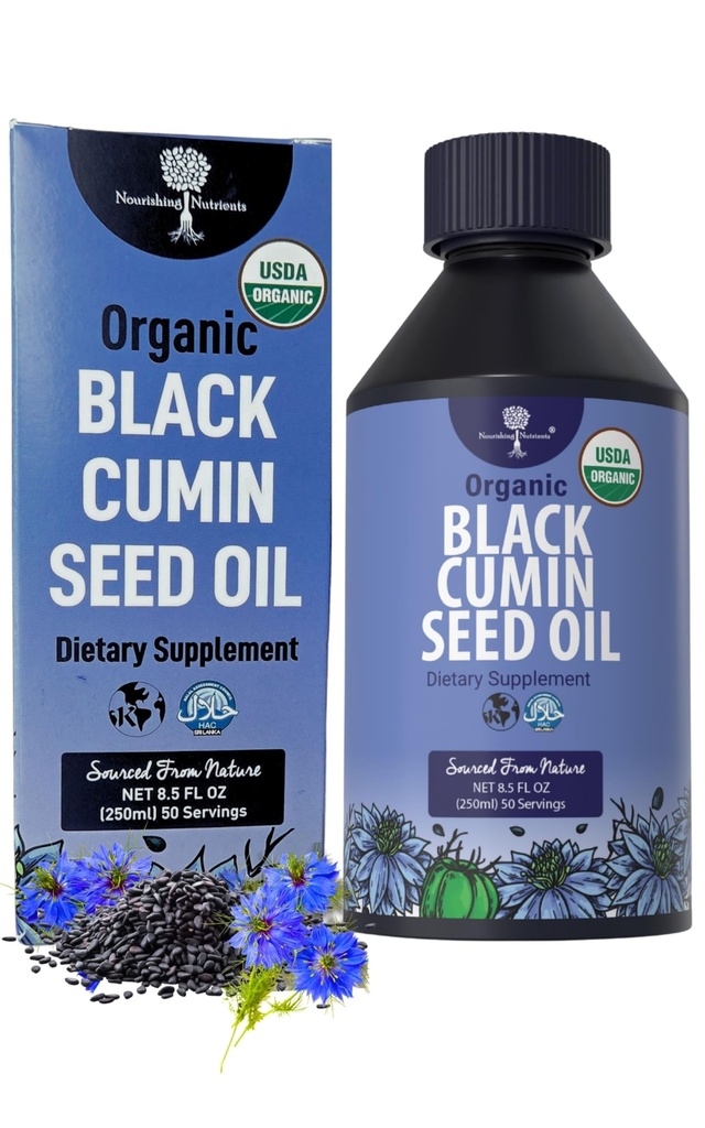 Organic Black Cumin Seed Oil-USDA-Cold Presionado – hasta 6X Stronger Thymoquinone- Pure Nigella Sativa Cumin Seeds - Suplemento Premium para Immune Support, Antioxidant, Calming, Skin & Hair (8.5 oz)