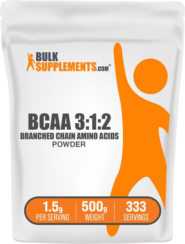 BulkSupplements.com BCAA 3:1:2 Powder - BCAA Suplementos, Aminoácidos de cadena ramificada Polvo - Sin sabor, 1,5g por ser, 500g (1.1 libras) (Pack of 1)