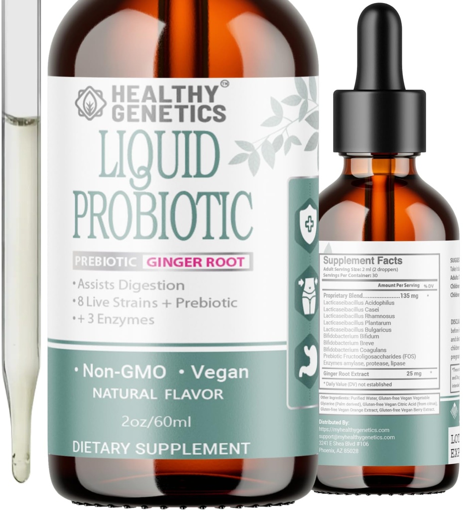 Probióticos líquidos para hombres y niños que sufren Prebióticos +Ginger + Probióticos para la salud digestiva TEN Acidophilus Probiótico TEN Dairy Free TEN Vegan ANTE NO-GMO TENIDO GRATIS 30 Servimientos