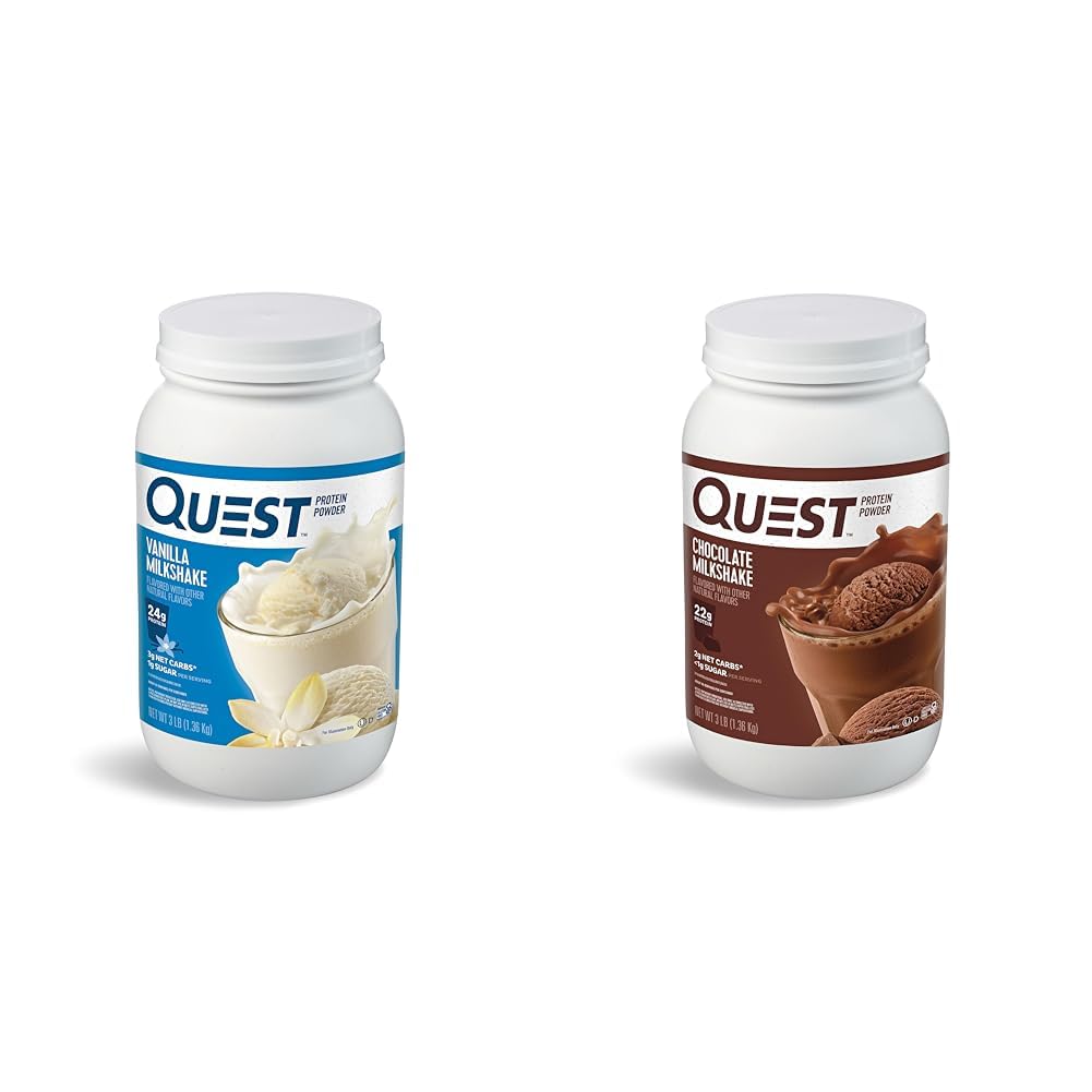 Quest Nutrition Vainilla Milkshake Protein Powder, 24g de Protein, 1g de Azúcar, Bajo Carb &amp; Chocolate Milkshake Protein Powder, 22g Protein, 1g Sugar, Baja Carb, Gluten Gratis