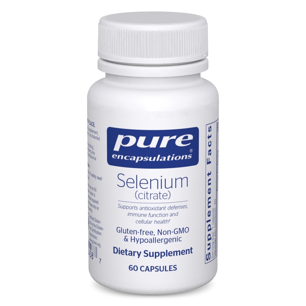Encapsulaciones puras Selenium (Citrate) - para el soporte del sistema inmune " Salud celular - Suplemento antioxidante - Apoyo al flujo sanguíneo* - Gluten Free " Vegan - 60 cápsulas